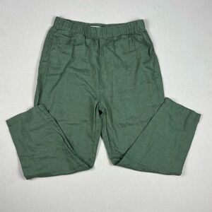 Zara 100% Linen Pants Women’s Size M Green Relaxed Casual Stylish Elastic Waist
